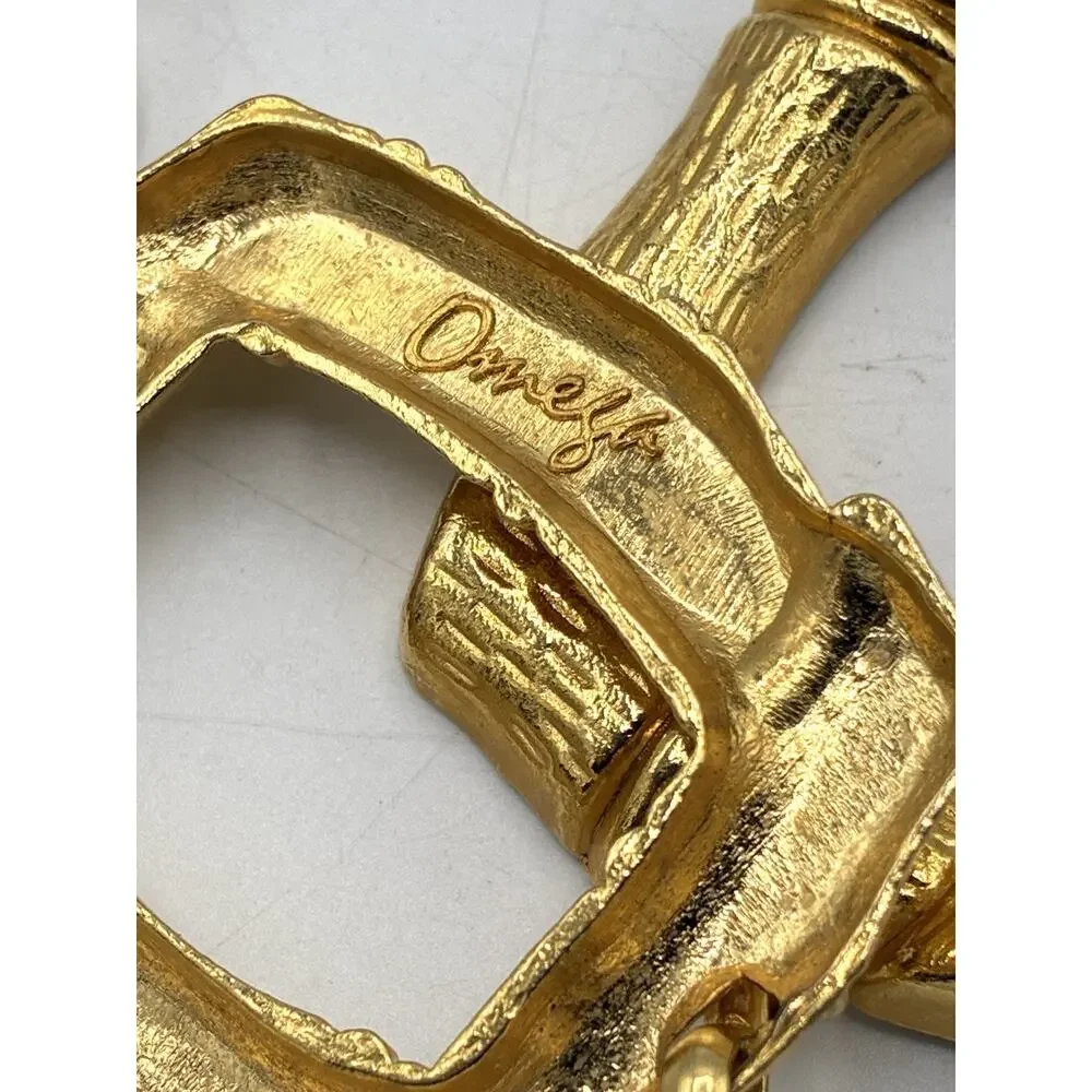 Vintage Omega Gold Tone Bamboo Link Chain Belt Chunky Statement 80s 42 Inch